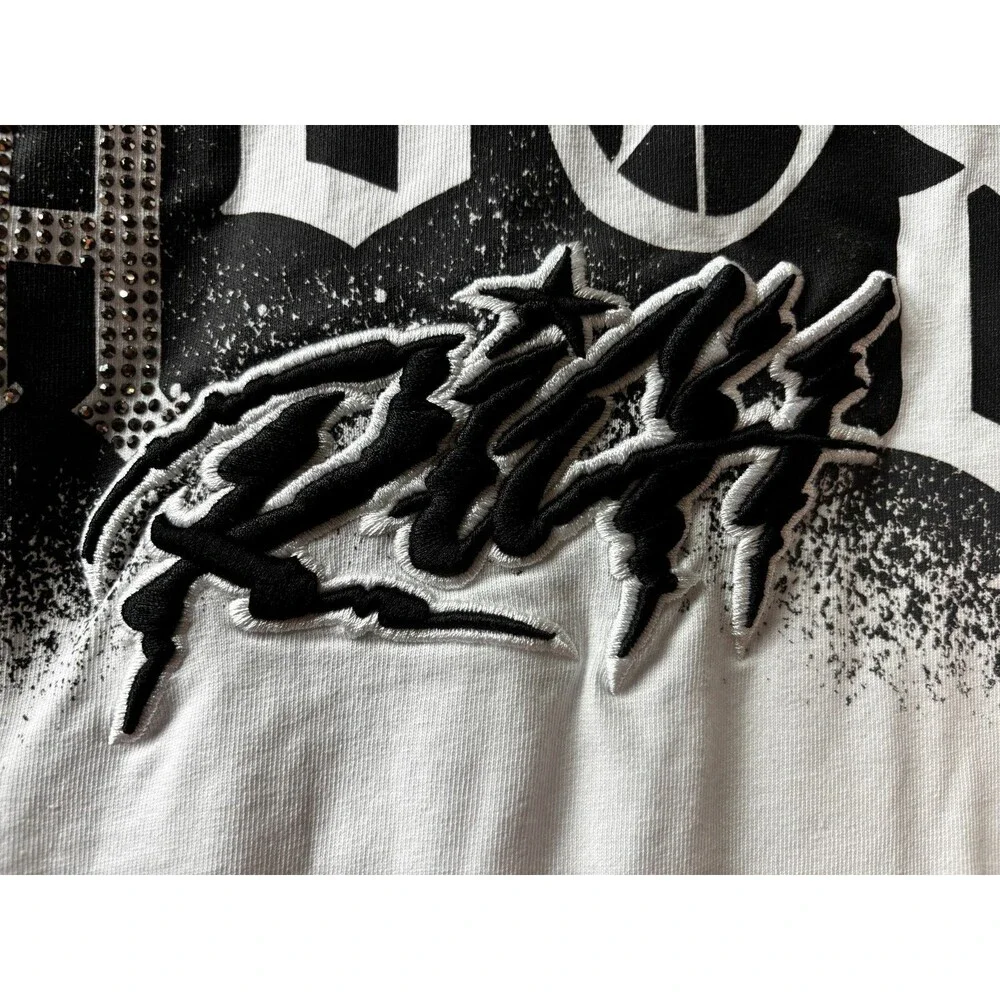 Hoodrich Iron Large T-Shirt White Rhinestone Embroidered Graphic Men’s